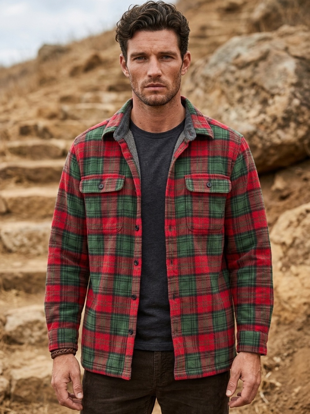 L.L. Bean Red and Green Plaid Lightweight Shirt Jacket